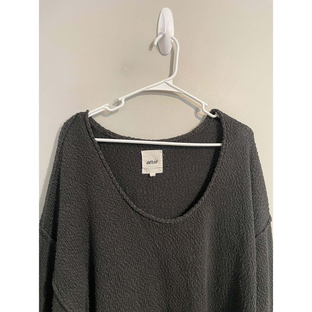 Aerie Oversized Voop Sweater in Gray Size Large Loungewear Casual Knit Cozy‎ - Picture 3 of 11